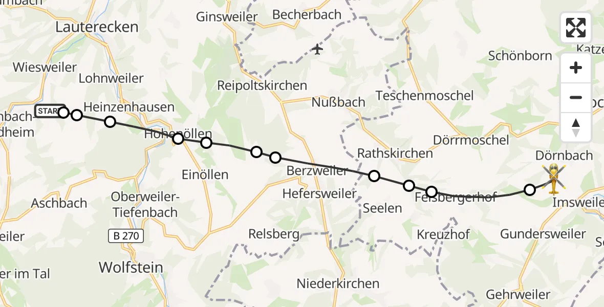 Flugroute Rettungshubschrauber Offenbach-Hundheim - Rockenhausen, 25 August 2026, 17:34