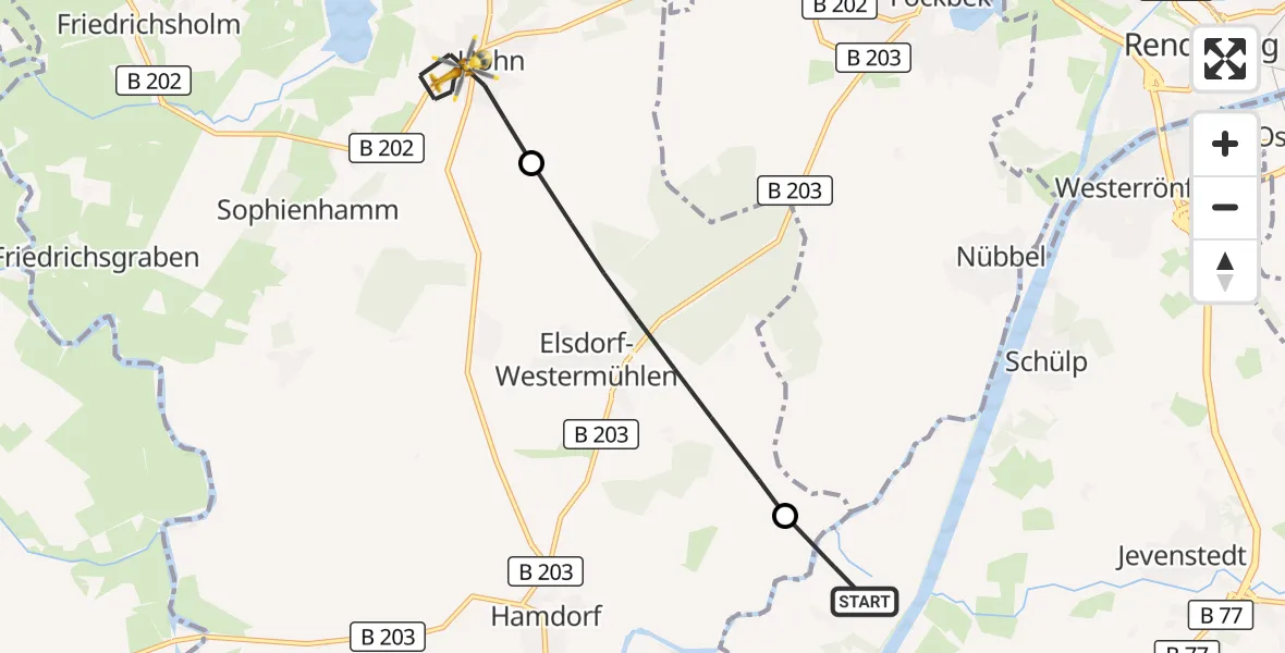 Flugroute Ambulanzhubschrauber Hörsten - Hohn, 25 August 2026, 17:59