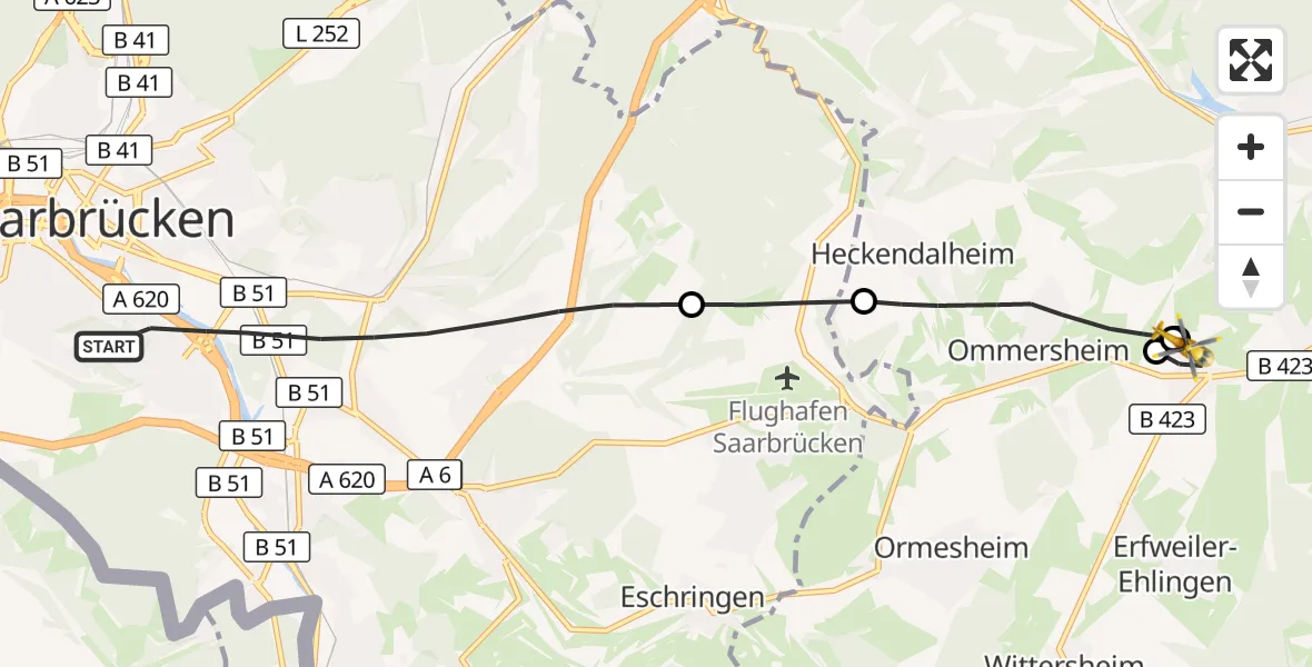 Flugroute Rettungshubschrauber Saarbrücken - Blieskastel, 25 August 2026, 18:04