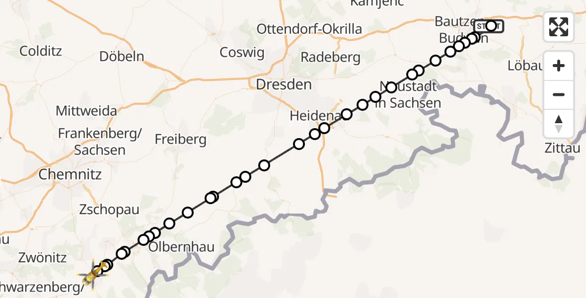 Flugroute Rettungshubschrauber Bautzen Flugplatz - Annaberg-Buchholz, 25 August 2026, 18:05