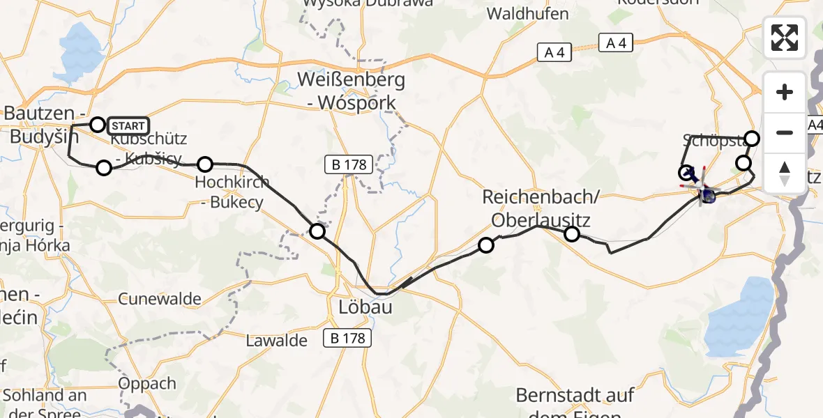 Flugroute Polizeihubschrauber Kubschütz - Markersdorf, 25 August 2026, 18:07
