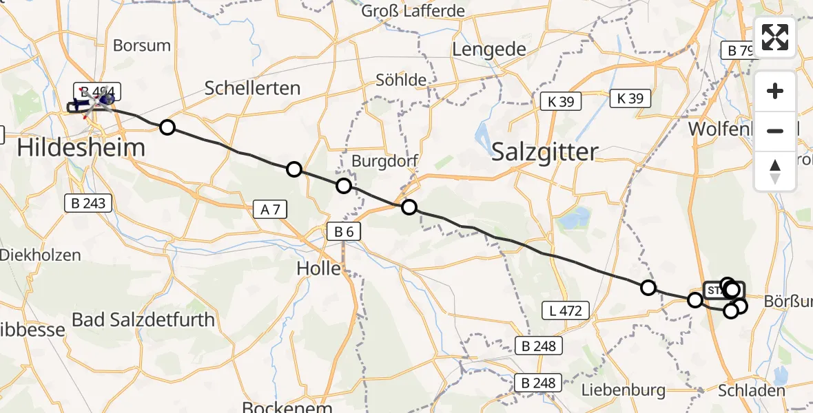 Flugroute Polizeihubschrauber Flöthe - Hildesheim, 25 August 2026, 18:17