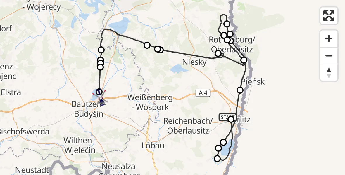 Flugroute Polizeihubschrauber Görlitz Flugplatz - Bautzen, 25 August 2026, 18:29
