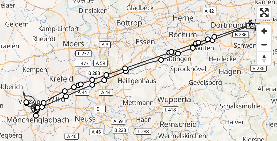Flugroute Polizeihubschrauber Dortmund Flughafen - Dortmund Flughafen, 25 August 2026, 18:33