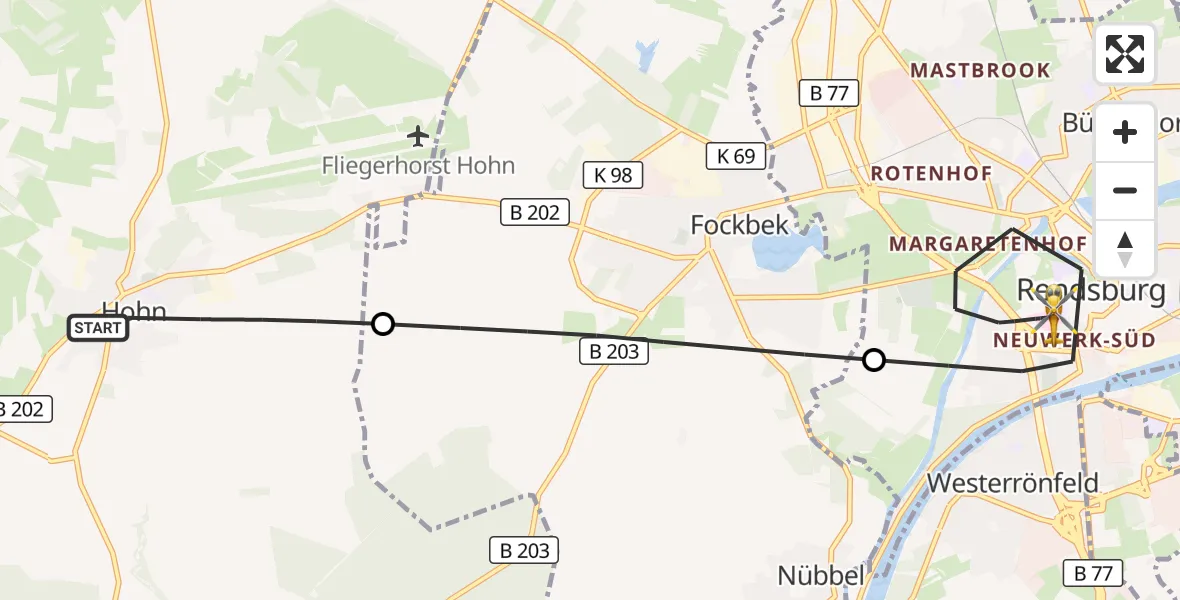 Flugroute Ambulanzhubschrauber Hohn - Rendsburg, 25 August 2026, 18:34