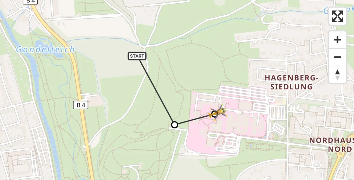 Flugroute Rettungshubschrauber Nordhausen - Südharz Hospital Nordhausen, 25 August 2026, 19:06