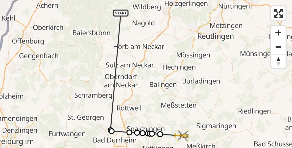 Flugroute Ambulanzhubschrauber Altensteig - Beuron, 25 August 2026, 19:16