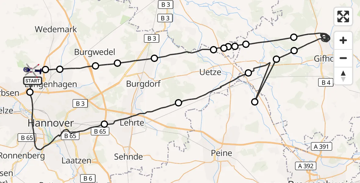 Flugroute Polizeihubschrauber Flughafen Hannover - Flughafen Hannover, 25 August 2026, 20:28