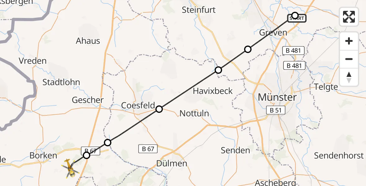 Flugroute Ambulanzhubschrauber Christoph  Westfalen-ADAC - Heiden, 25 August 2026, 20:33