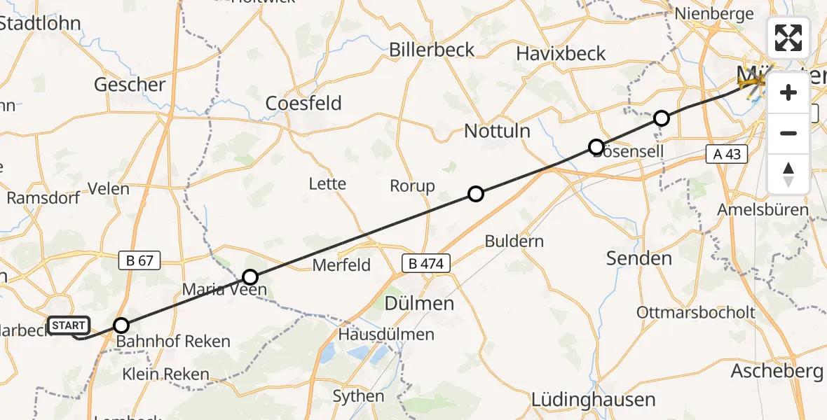 Flugroute Ambulanzhubschrauber Heiden - Münster, 25 August 2026, 21:46