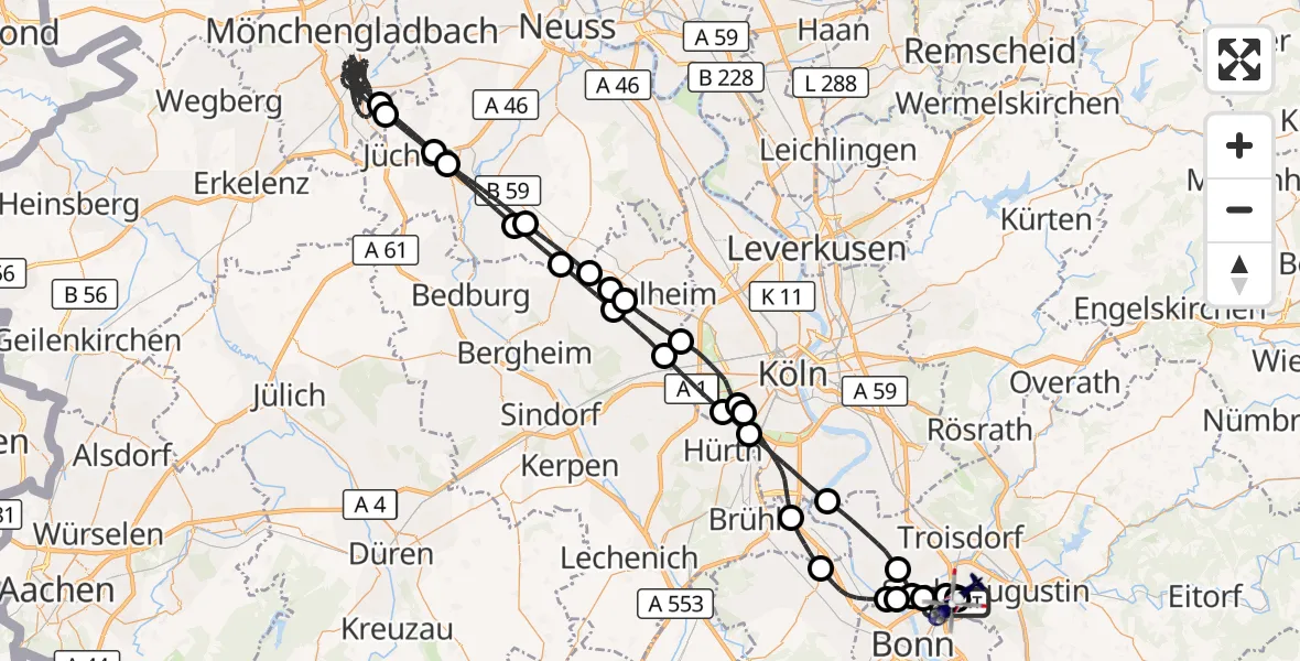 Flugroute Polizeihubschrauber Sankt Augustin - Sankt Augustin, 25 August 2026, 22:23