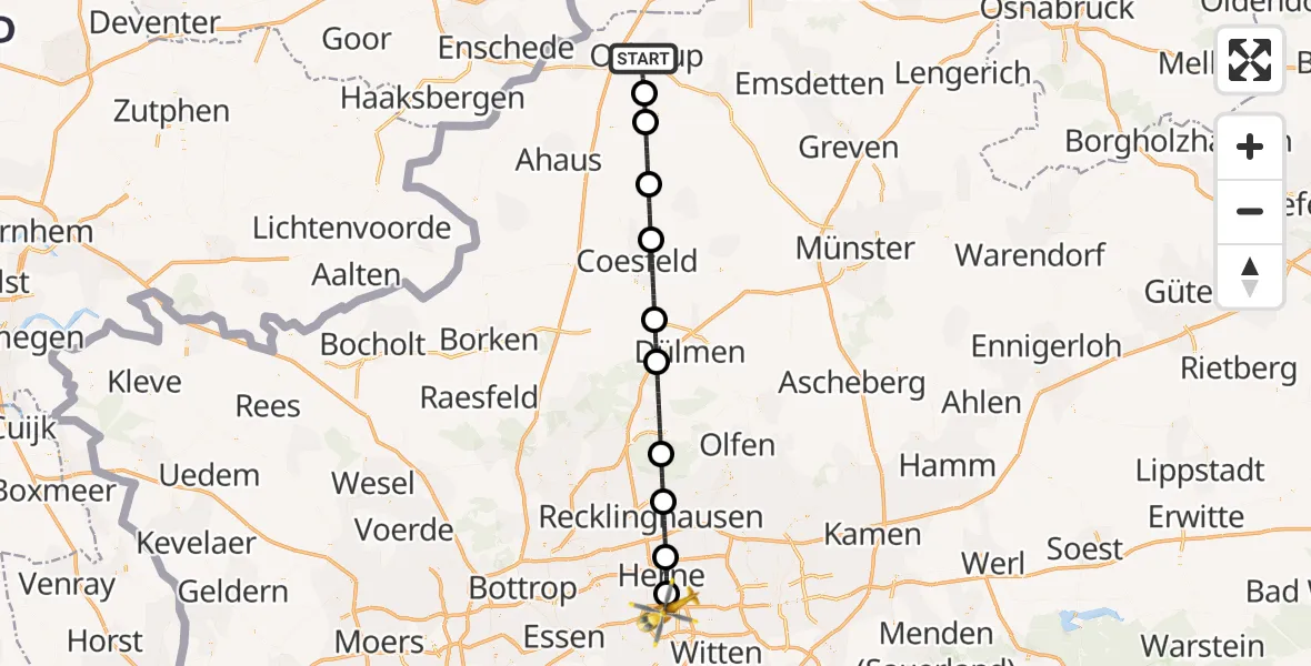 Flugroute Rettungshubschrauber Ochtrup - Bochum, 25 August 2026, 22:35