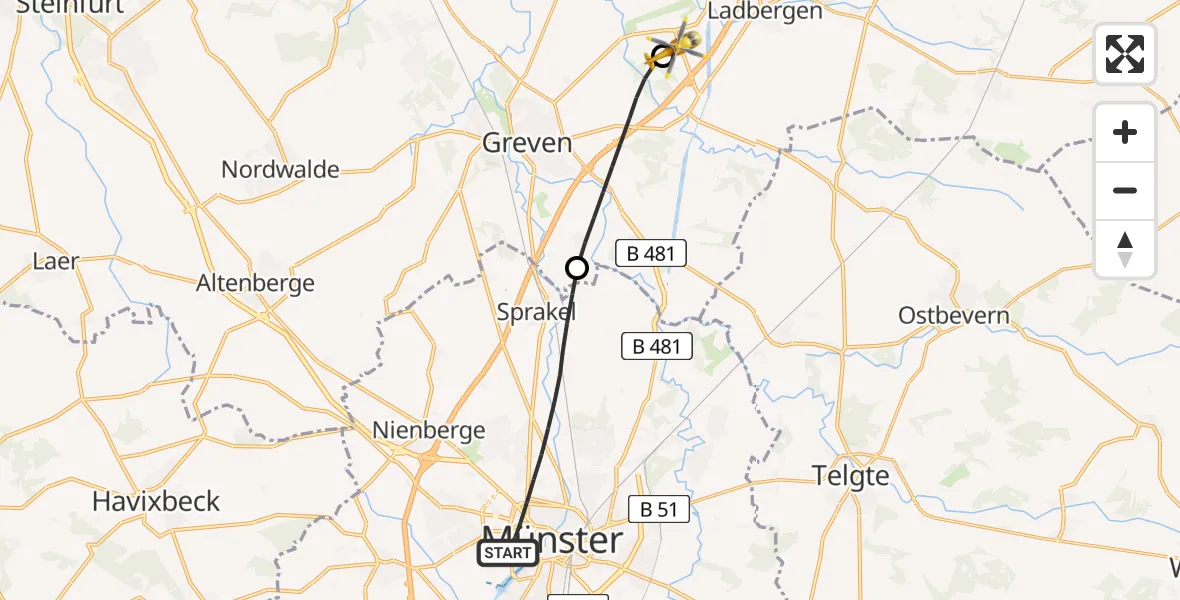 Flugroute Ambulanzhubschrauber Münster - Christoph  Westfalen-ADAC, 25 August 2026, 22:48
