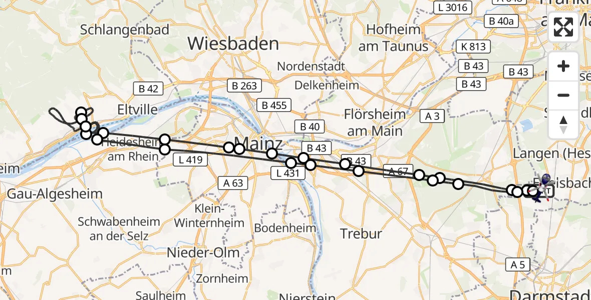 Flugroute Polizeihubschrauber Flughafen Frankfurt-Egelsbach - Flughafen Frankfurt-Egelsbach, 26 August 2026, 00:18