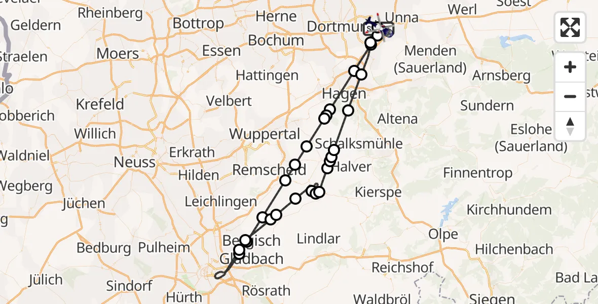 Flugroute Polizeihubschrauber Dortmund Flughafen - Dortmund Flughafen, 26 August 2026, 00:56