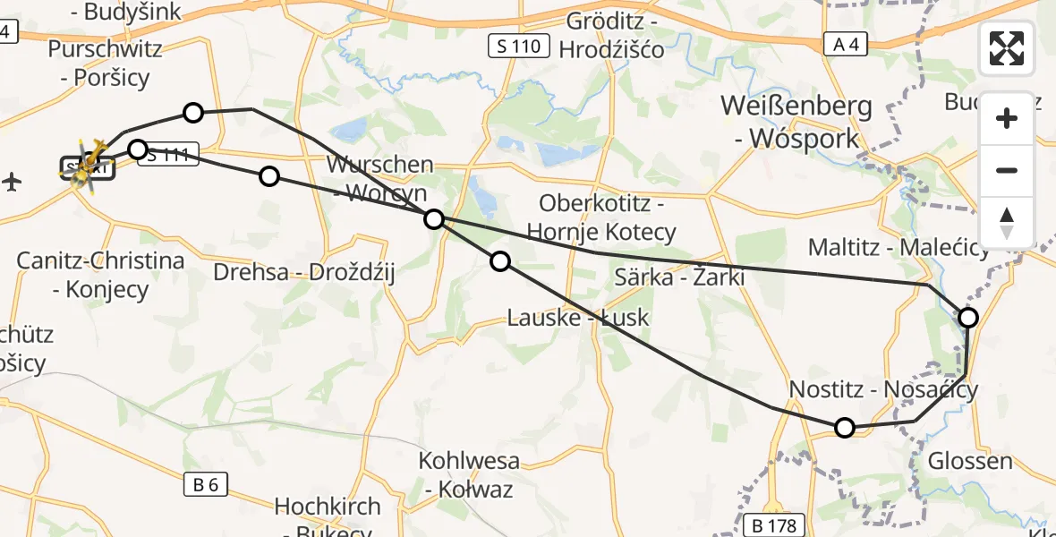 Flugroute Rettungshubschrauber Bautzen Flugplatz - Bautzen Flugplatz, 26 August 2026, 02:27
