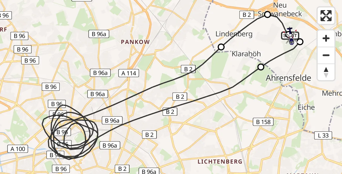 Flugroute Polizeihubschrauber Ahrensfelde Hubschrauberlandeplatz - Ahrensfelde Hubschrauberlandeplatz, 26 August 2026, 04:01