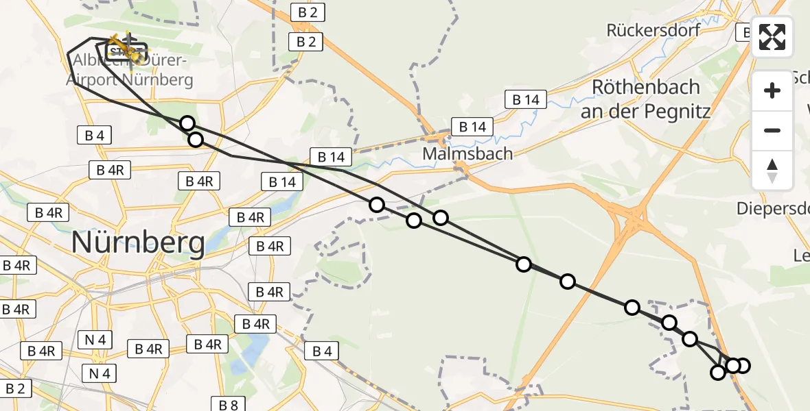 Flugroute Rettungshubschrauber Flughafen Nuremberg - Flughafen Nuremberg, 26 August 2026, 04:16