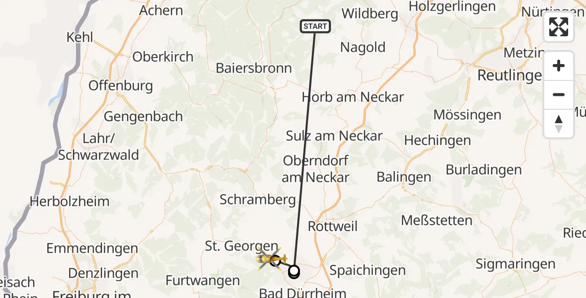 Flugroute Ambulanzhubschrauber Altensteig - Mönchweiler, 26 August 2026, 05:24