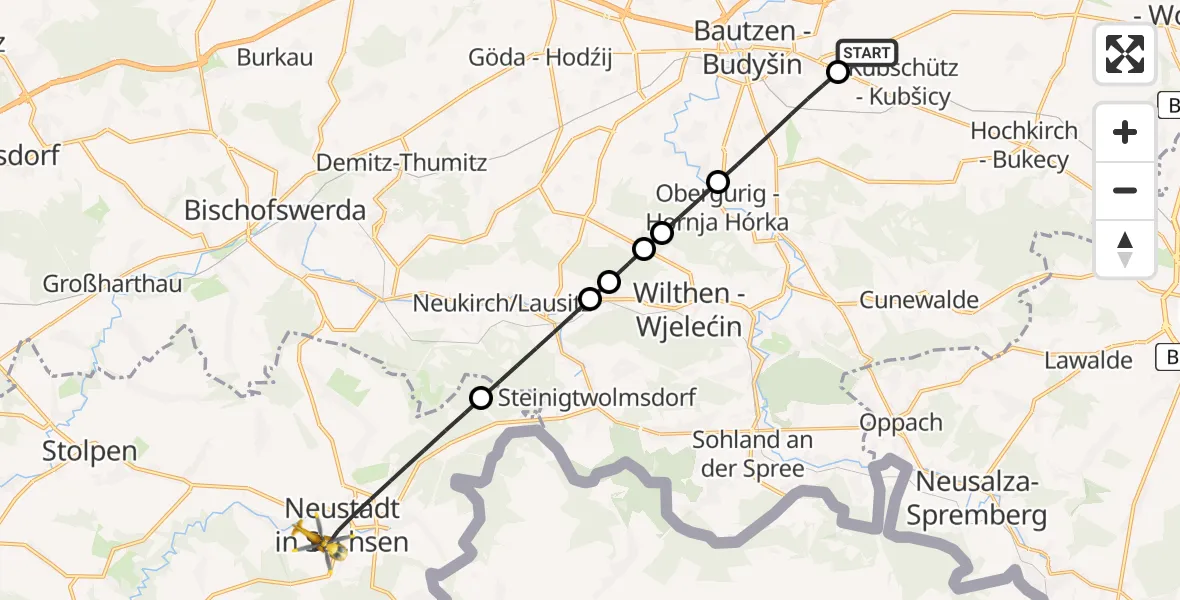 Flugroute Rettungshubschrauber Kubschütz - Neustadt in Sachsen, 26 August 2026, 05:27