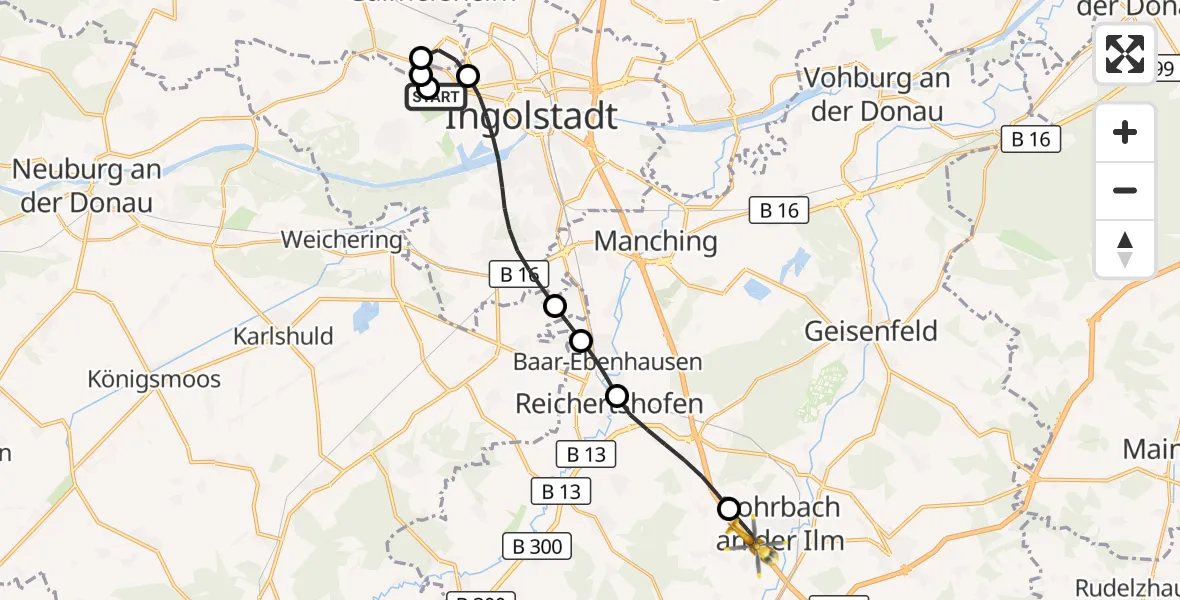 Flugroute Rettungshubschrauber Ingolstadt Hospital - Rohrbach, 26 August 2026, 05:30