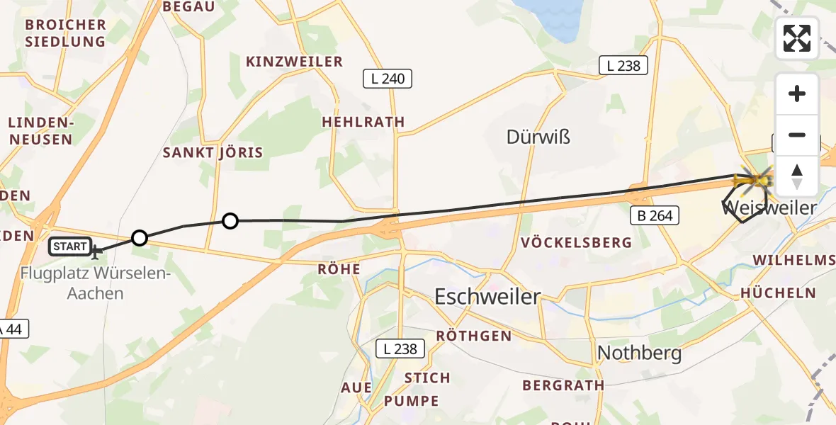 Flugroute Rettungshubschrauber Aachen-Merzbrück Flughafen - Eschweiler, 26 August 2026, 05:59