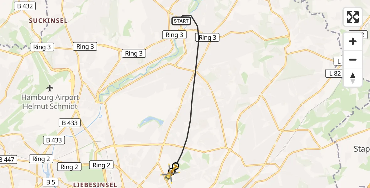 Flugroute Rettungshubschrauber Hamburg - Hamburg Military Hospital, 26 August 2026, 06:01