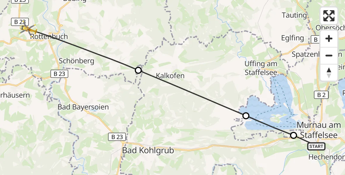 Flugroute Rettungshubschrauber Murnau a.Staffelsee - Rottenbuch, 26 August 2026, 06:22