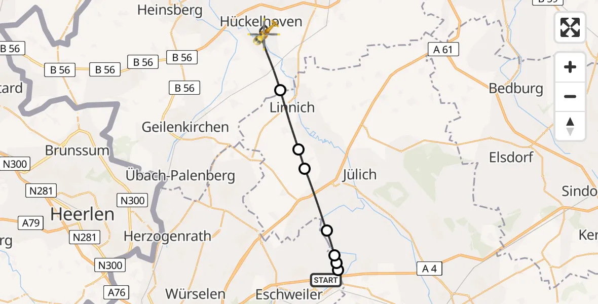 Flugroute Rettungshubschrauber Eschweiler - Hückelhoven, 26 August 2026, 06:26