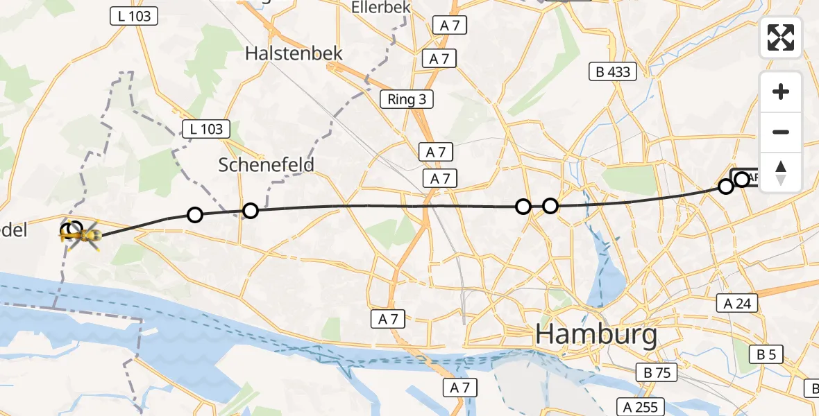 Flugroute Rettungshubschrauber Hamburg Military Hospital - Hamburg, 26 August 2026, 06:29