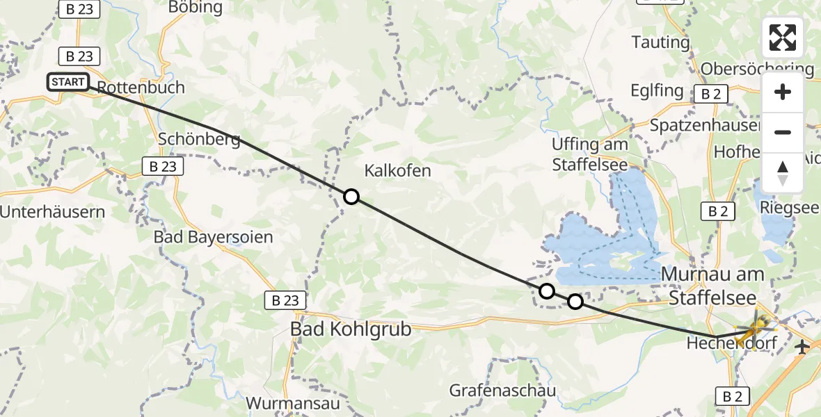 Flugroute Rettungshubschrauber Rottenbuch - Murnau a.Staffelsee, 26 August 2026, 06:53