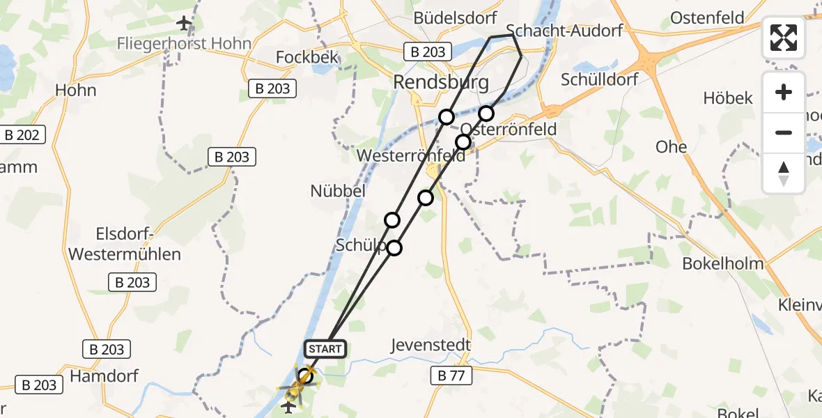 Flugroute Ambulanzhubschrauber Schülp b.Rendsburg - Hörsten, 26 August 2026, 07:03