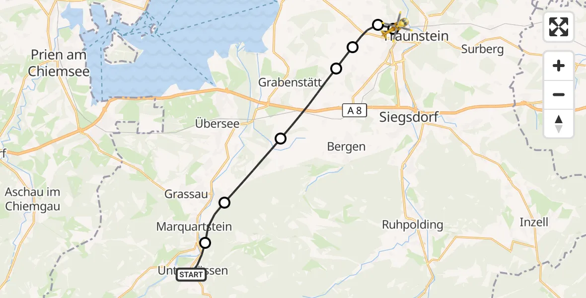 Flugroute Rettungshubschrauber Unterwössen - Traunstein Hospital, 26 August 2026, 07:10