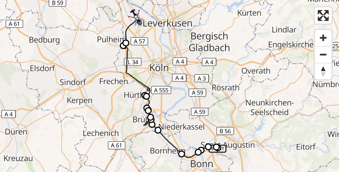 Flugroute Polizeihubschrauber Sankt Augustin - Köln, 26 August 2026, 07:25