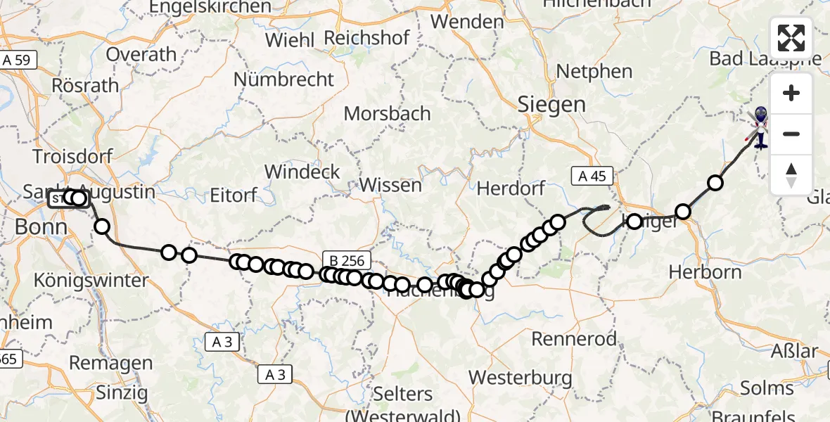 Flugroute Polizeihubschrauber Sankt Augustin - Breidenbach, 26 August 2026, 07:28