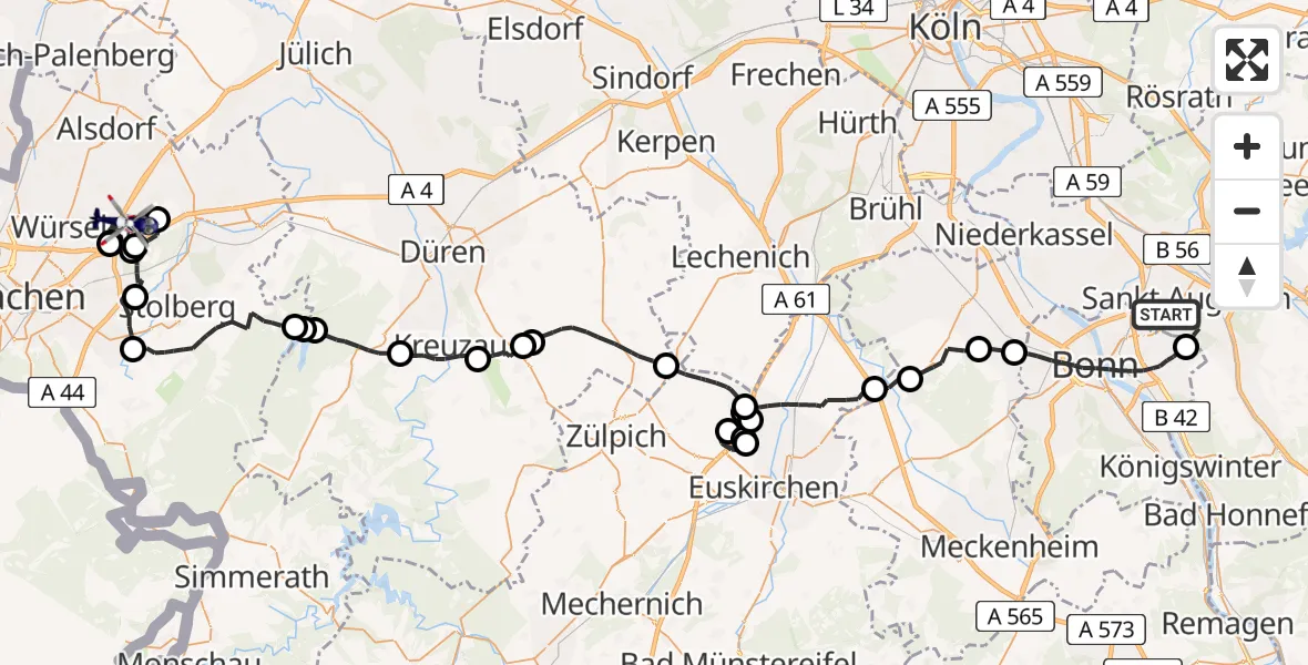 Flugroute Polizeihubschrauber Sankt Augustin - Würselen, 26 August 2026, 07:33
