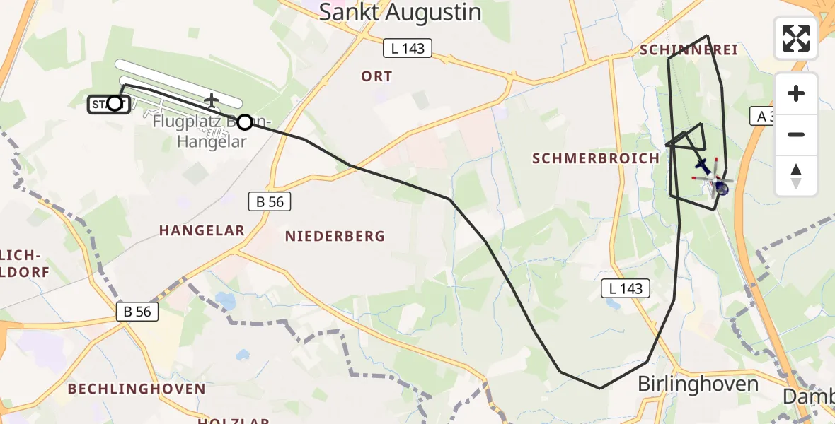 Flugroute Polizeihubschrauber Sankt Augustin - Sankt Augustin, 26 August 2026, 07:37