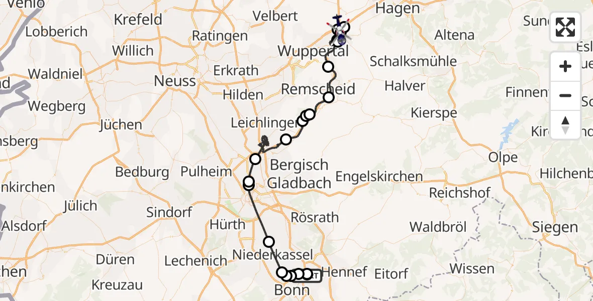 Flugroute Polizeihubschrauber Sankt Augustin - Sprockhövel, 26 August 2026, 07:38