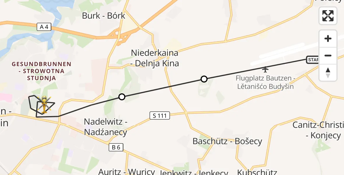Flugroute Rettungshubschrauber Bautzen Flugplatz - Bautzen, 26 August 2026, 07:38