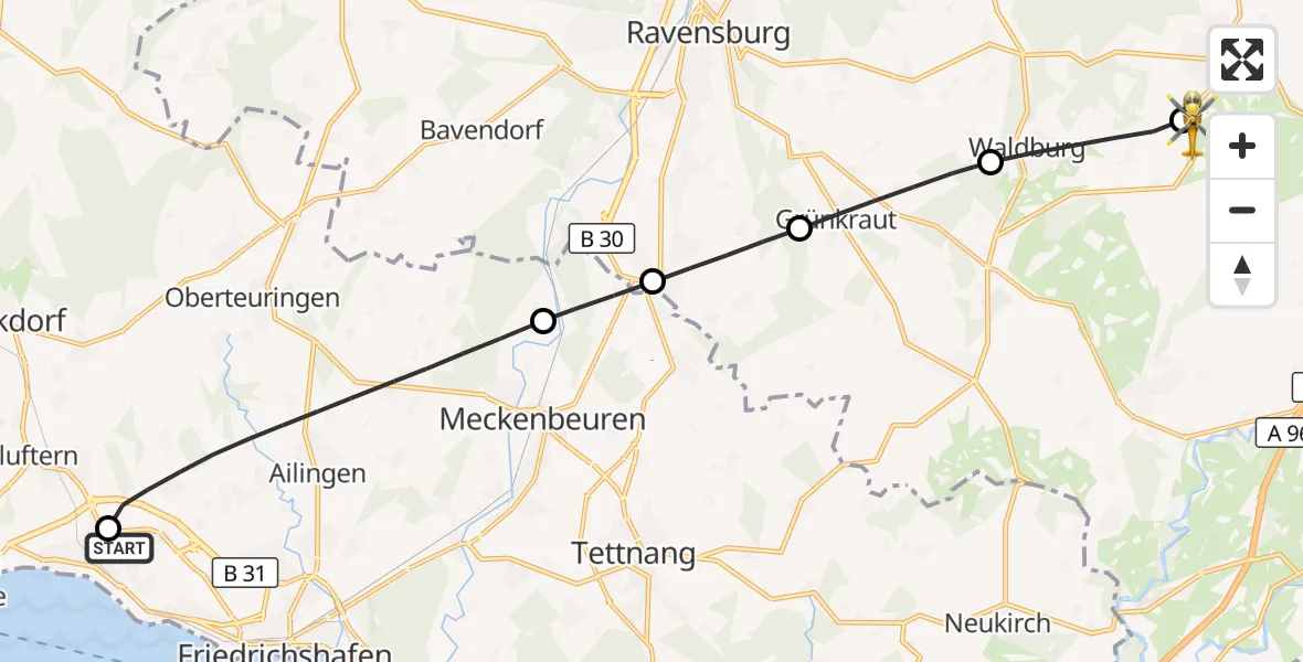 Flugroute Rettungshubschrauber Friedrichshafen Hospital - Vogt, 26 August 2026, 07:44