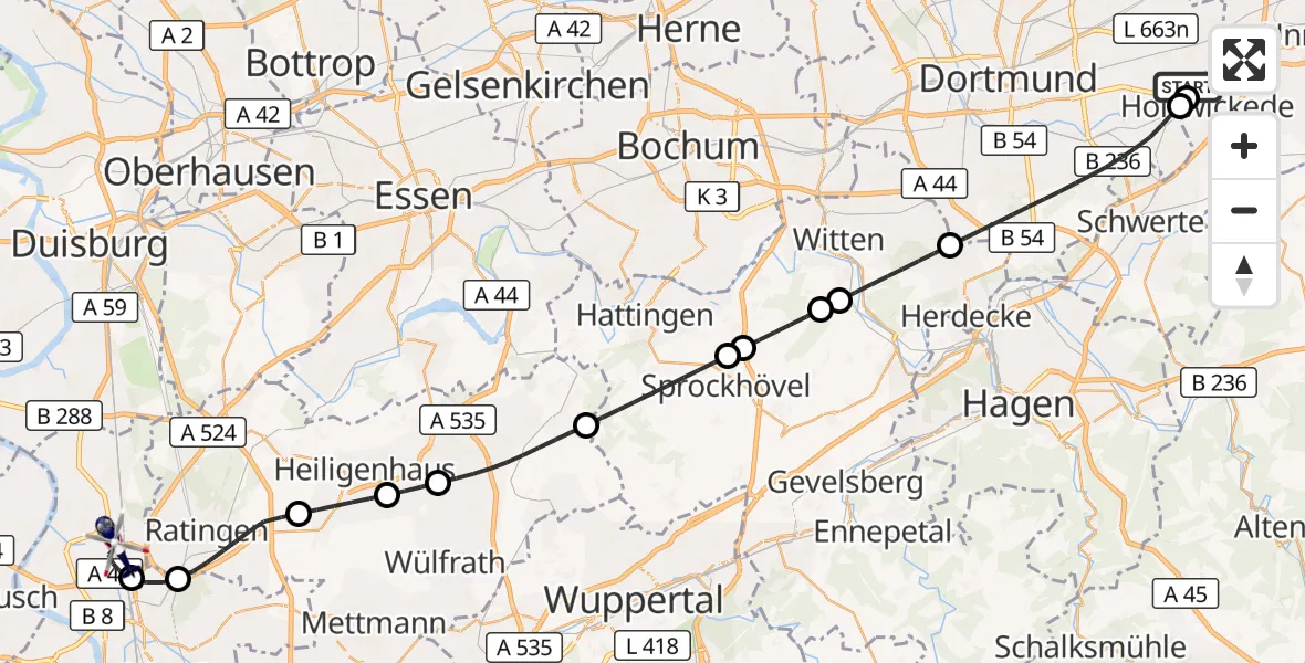 Flugroute Polizeihubschrauber Dortmund Flughafen - Düsseldorf Flughafen, 26 August 2026, 07:56