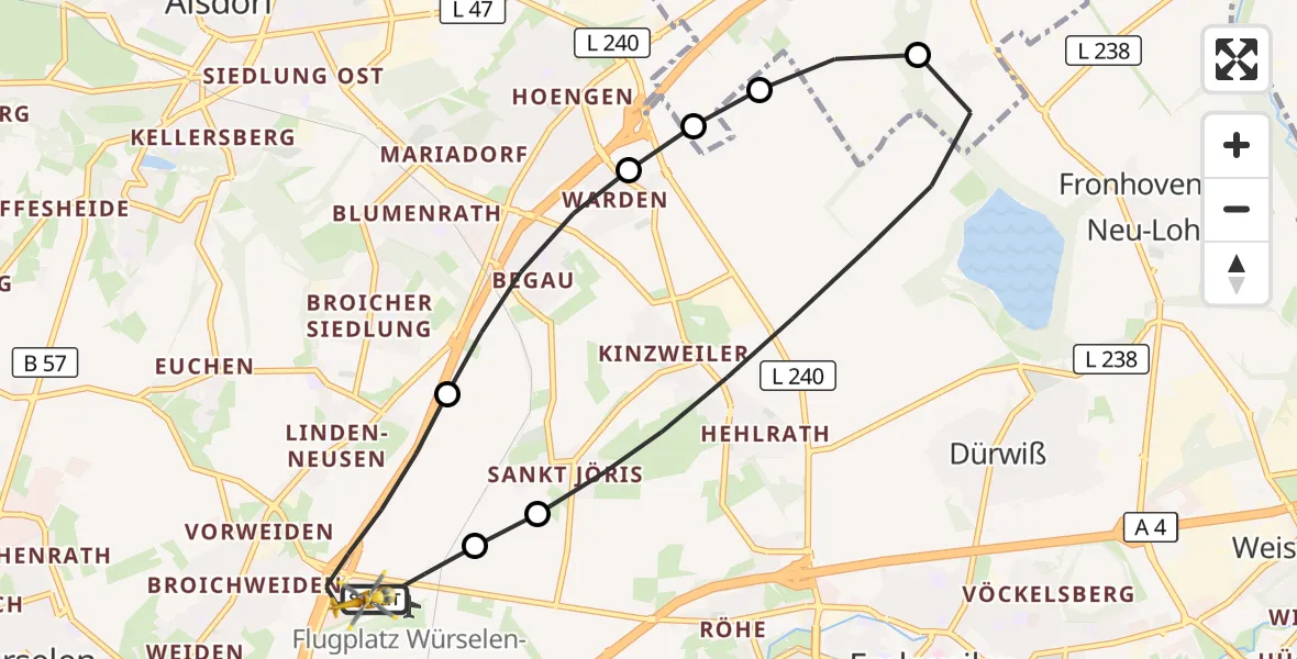 Flugroute Rettungshubschrauber Aachen-Merzbrück Flughafen - Aachen-Merzbrück Flughafen, 26 August 2026, 08:02