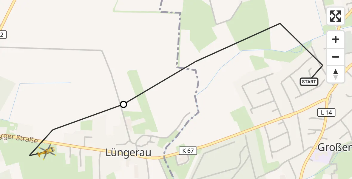 Flugroute Ambulanzhubschrauber Großenwiehe - Lindewitt, 26 August 2026, 08:03