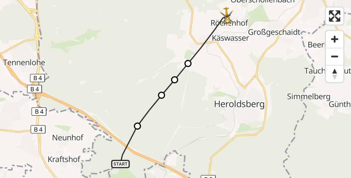 Flugroute Ambulanzhubschrauber Flughafen Nuremberg - Kalchreuth, 26 August 2026, 08:10
