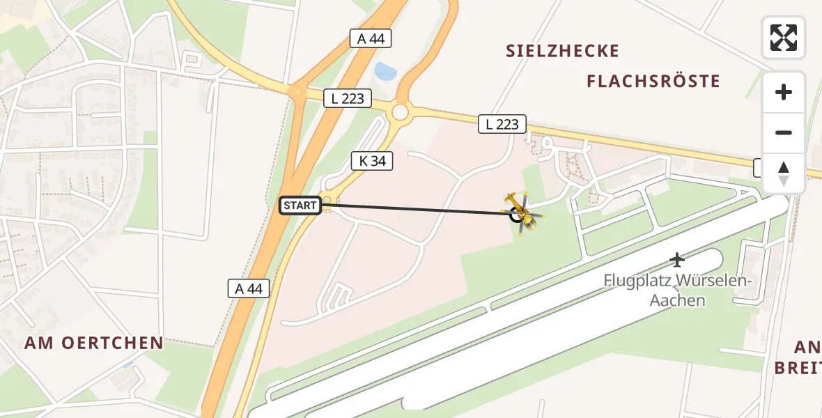 Flugroute Rettungshubschrauber Würselen - Aachen-Merzbrück Flughafen, 26 August 2026, 08:11