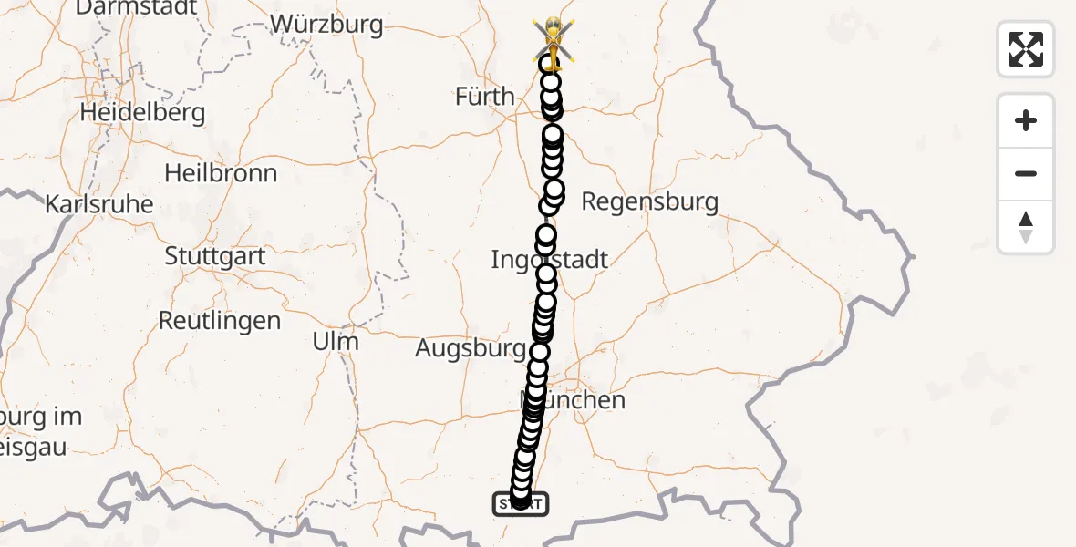 Flugroute Rettungshubschrauber Riegsee - Betzenstein, 26 August 2026, 08:11