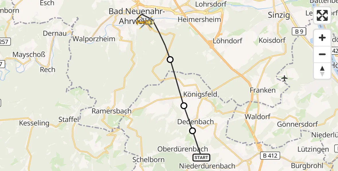 Flugroute Rettungshubschrauber Oberdürenbach - Bad Neuenahr-Ahrweiler, 26 August 2026, 08:12