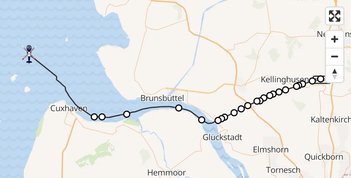 Flugroute Polizeihubschrauber Wiemersdorf - Cuxhaven, 26 August 2026, 08:14