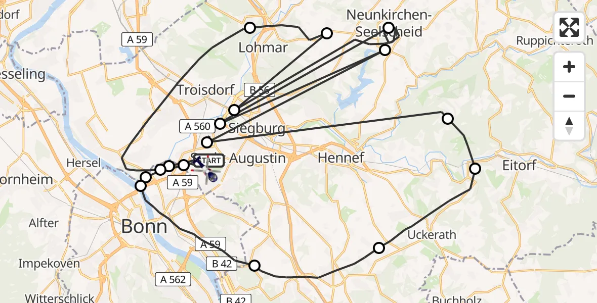 Flugroute Polizeihubschrauber Sankt Augustin - Bonn-Hangelar Flugplatz, 26 August 2026, 08:14