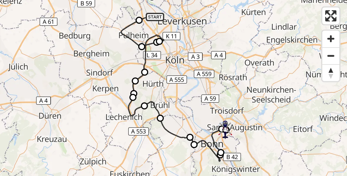 Flugroute Polizeihubschrauber Köln - Sankt Augustin, 26 August 2026, 08:25